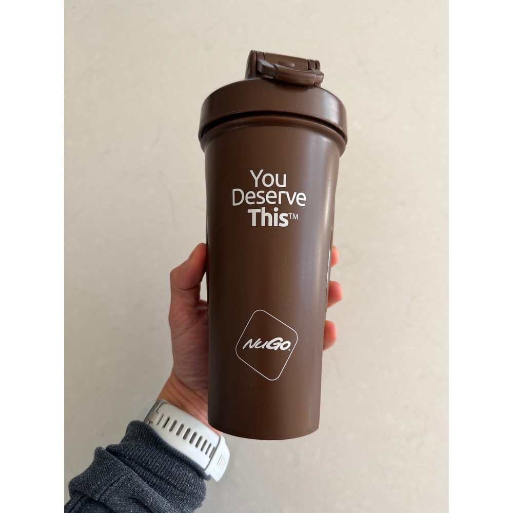 NuGo Protein Shaker Bottle Brown You Deserve This Logo with Whisk Ball 20oz